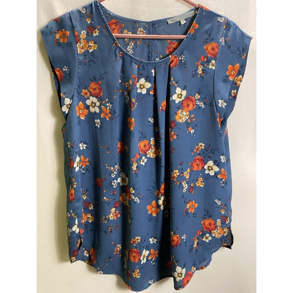 Sweet Rain Women's Medium Floral Sleeveless‎ Blouse Round Neck Business